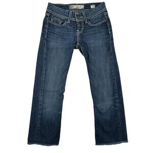 BKE Addison Capri Jeans Womens 23 x 22 Blue Denim Low Rise Stretch Embroidered